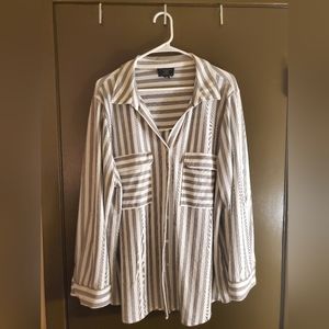 Striped Sheer Button-down